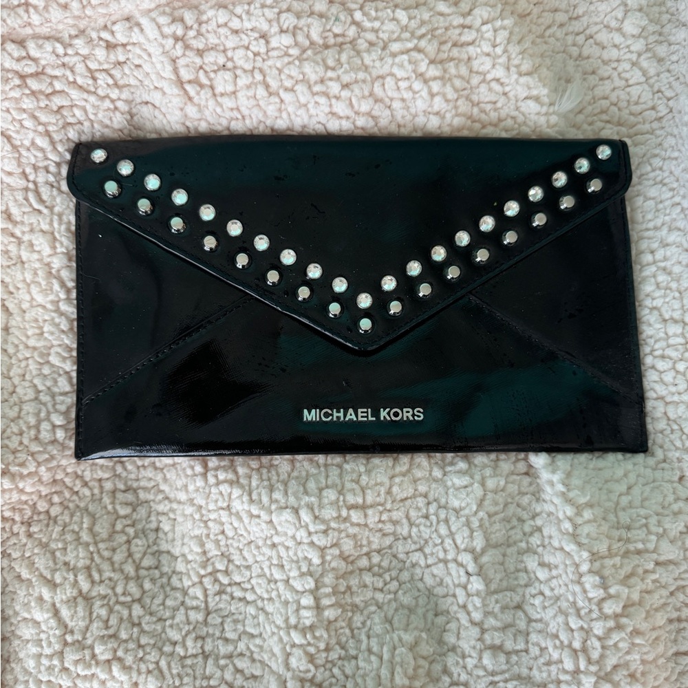 Michael Kors Black Patent Leather Envelope Clutch Purse